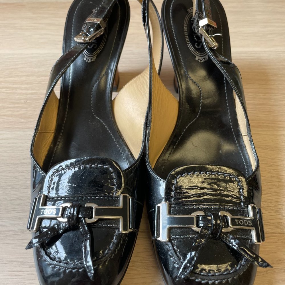 Tod's 36/5.5 Patent Leather Slingback Heels